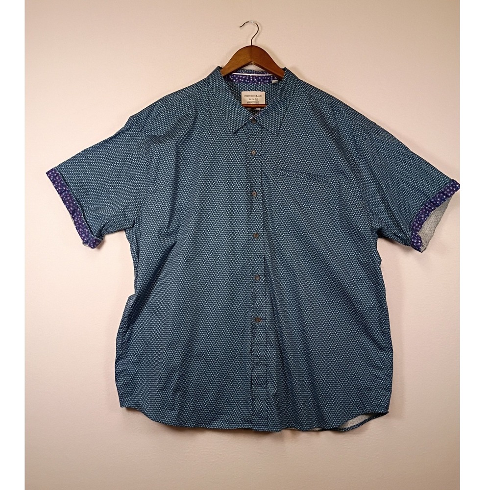 Business Casual Paperdenim & Cloth Mens 4X Blue Geometric Short Sleeve Button Up